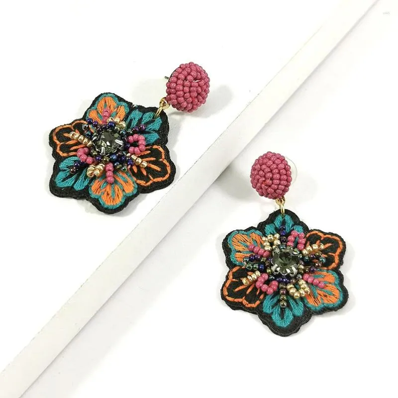 Pendientes colgantes de cuentas de resina hechas a mano para mujeres flores bordadas ca￭da de moda bohemia joyer￭a 2022 uken
