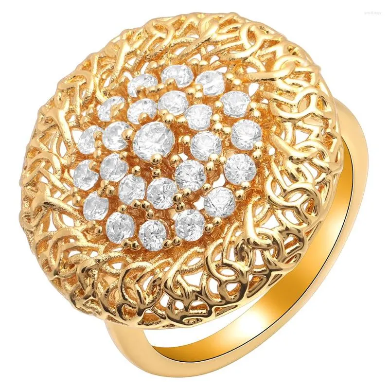 Bröllopsringar ufooro Fantastiska guldblomma ihåliga runda kransring pantar klara zirkoner kristall vackert engagemang för kvinnor gåva
