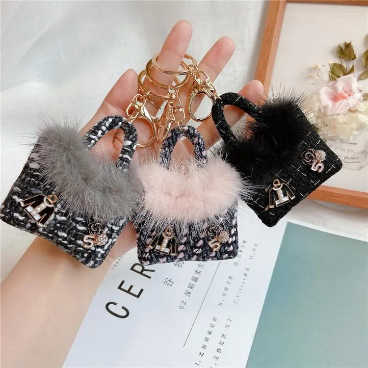 Keychains European And American Creative Mink Plush Bag Keychain Pendant Diy Personality Outside The Single Quality Key Chain Ring