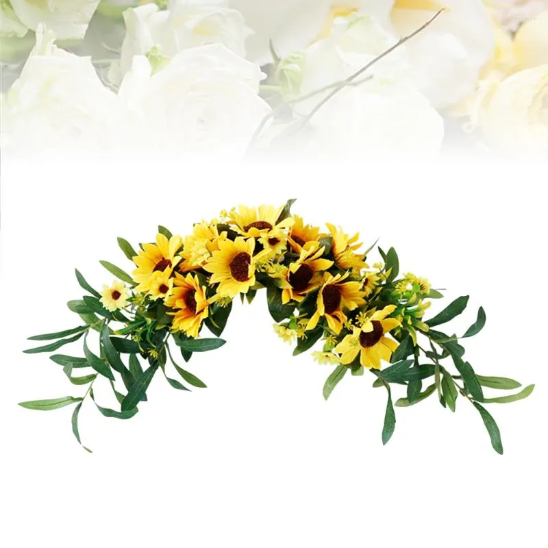 Fleurs décoratives Couronne de tournesol Porte Garlandarch Suspendu Floral Décorations de fleurs artificielles Printemps Mariage Rusticlintel Mur Vintage