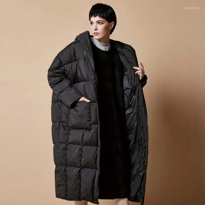 Damen-Daunenjacke für den Winter, Übergröße, lange warme Jacke mit Kapuze, Kokon-Typ, winddicht, wasserdicht, Parkas, Damenmode, Mantel Plus