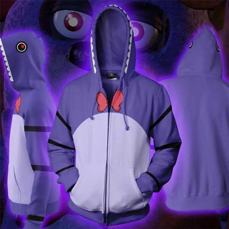 Sweats à capuche pour hommes FNAF Cosplay venez à capuche chaud ours imprimé manteau veste automne hiver drôle à capuche G221008