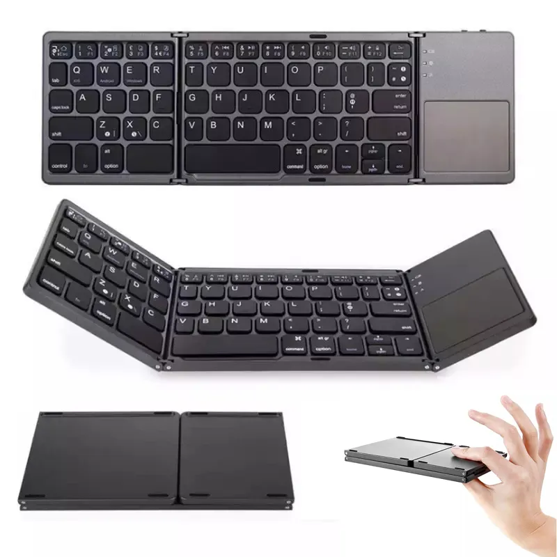 Teclado dobrável Teclado Recarregável Mini -teclado sem fio BT com mouse touchpad para Android Windows iOS PC guia