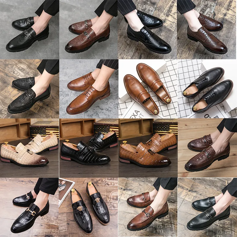 Hochwertige Brogue-Oxford-Schuhe, spitze Lederschuhe, geschnitzte Textur, Quaste, Metallschnalle, Herrenmode, formell, lässig, ein Fuß, Steigbügel, viele Größen