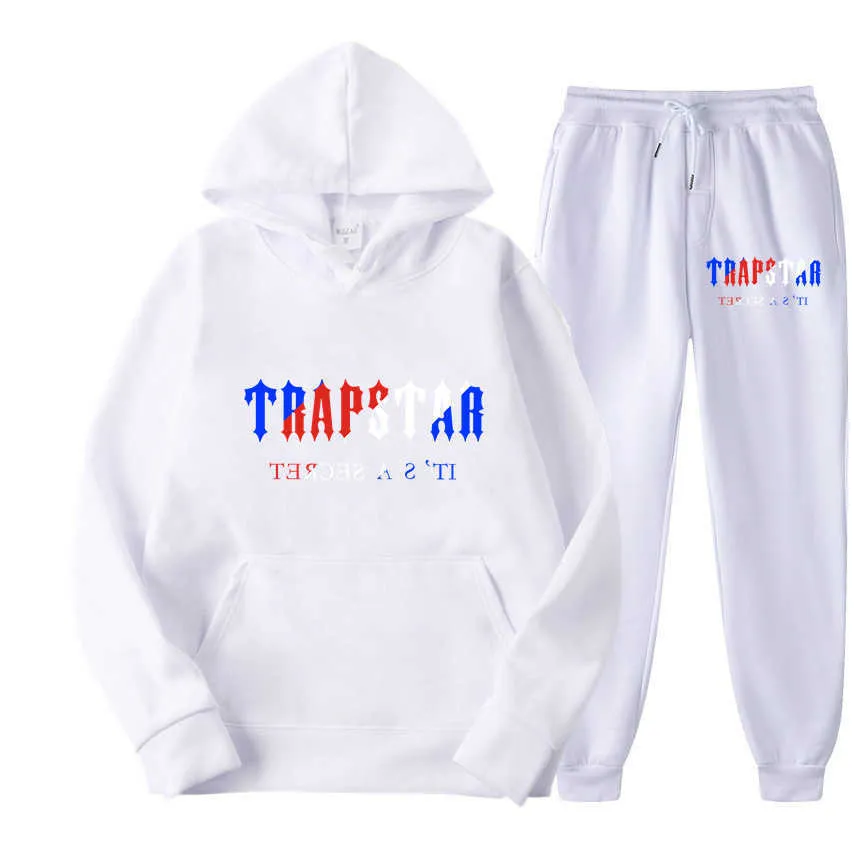 Survêtements pour hommes Trapstar Survêtement Marque Imprimé Sport Couleurs Chaudes Deux Pièces Lâche Ensemble À Capuche Pantalon Jogging À Capuche G221010