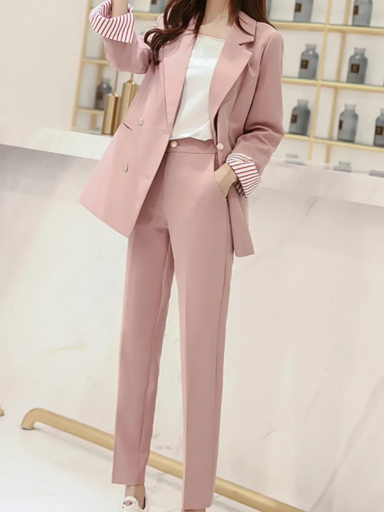 Sungtin Korean Casual Women Suits Blazer Jacket Ol Wide Leg High Waist  Pants Suits Female Two Piece Sets Elegant Crop Tops Coats - Pant Suits -  AliExpress