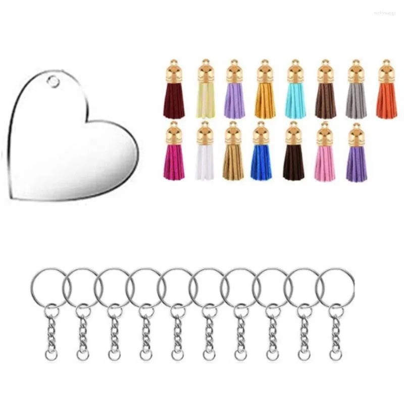 Keychains 90 Pieces Heart-Shaped Acrylic Blank Sublimation Heat Transfer Keychain With Jumping Ring Tassel For DIY Gift Making