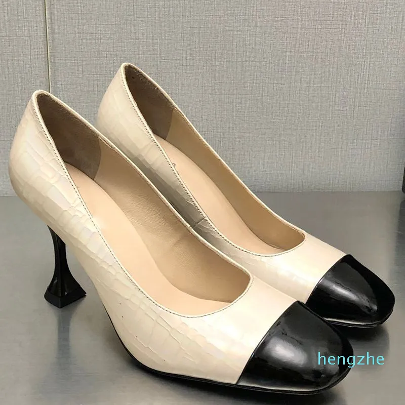 Dress Shoes Women Black Designer High Heel Print Beige Green Classic Retro