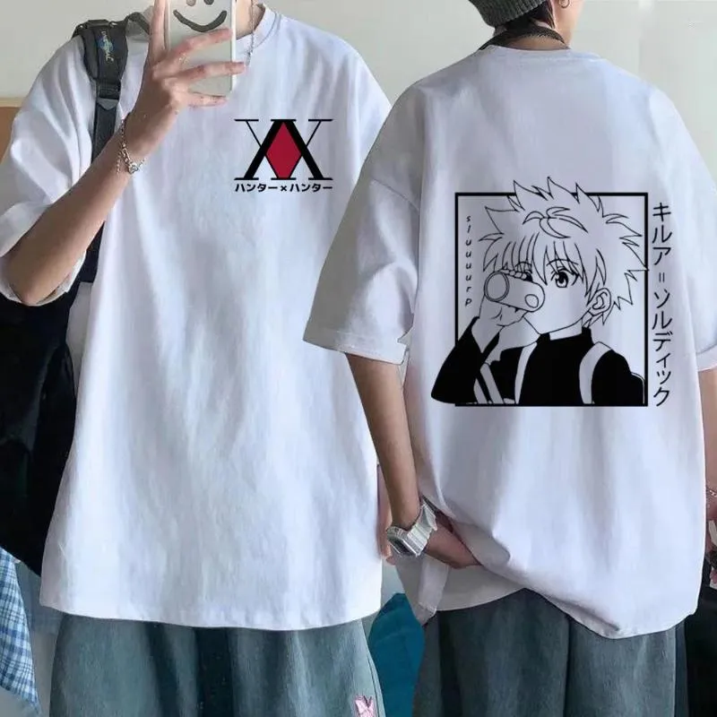 Męskie koszulki z krótkim rękawem Anime X Killua Zoldyck Manga Kawaii Tshirt z krótkim rękawem Harajuku mężczyźni lato topy w stylu streetwear kobiety obszerna koszula