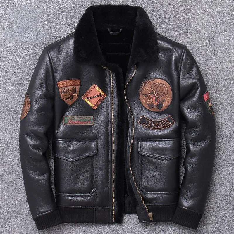 Mens Genuine Sheepskin Mens Leather Bomber With Slim Fit And Warm ...