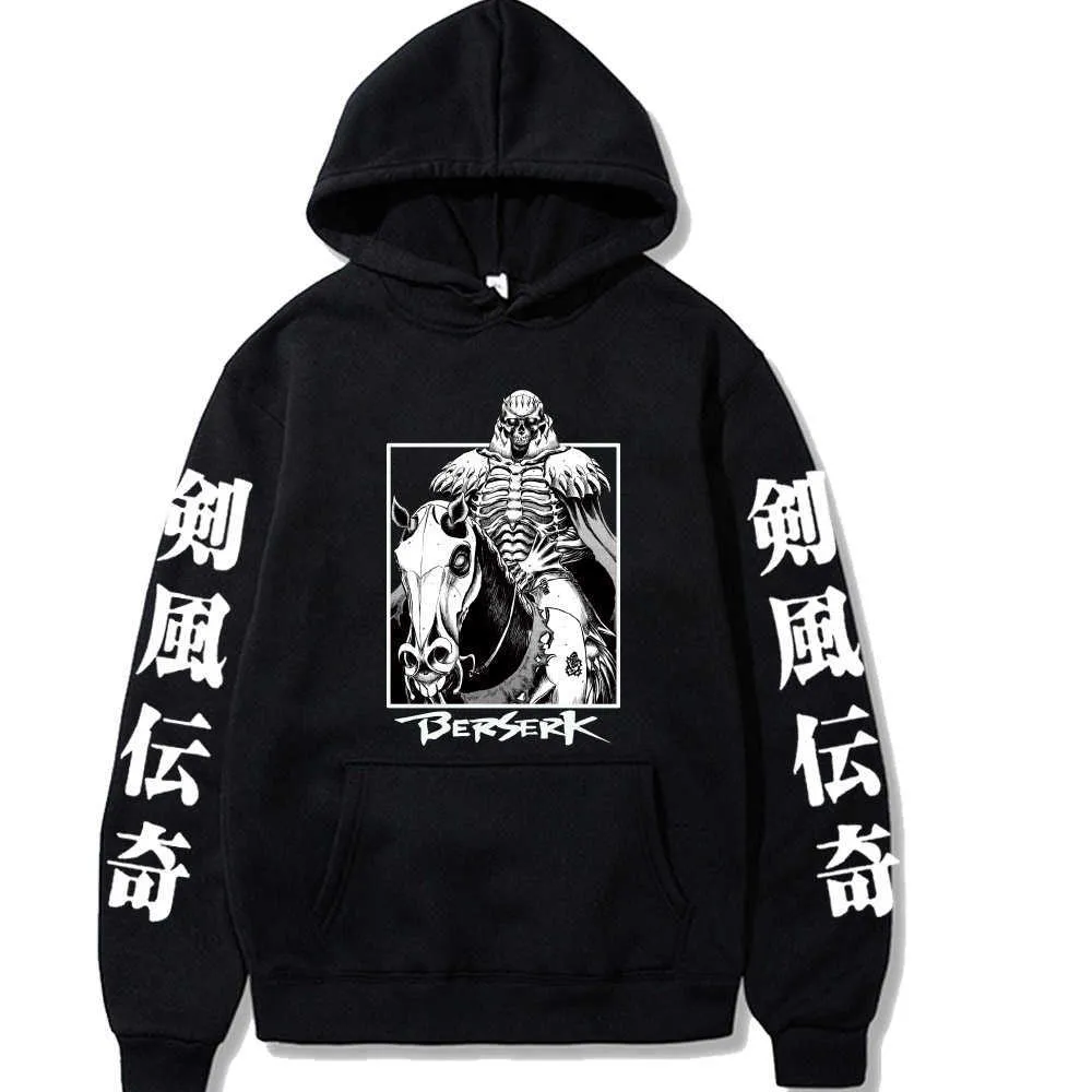 Moletons masculinos moletons uniex hot anime berserk tops tops de manga comprida Hip Hop Fashion Hoodie G221008