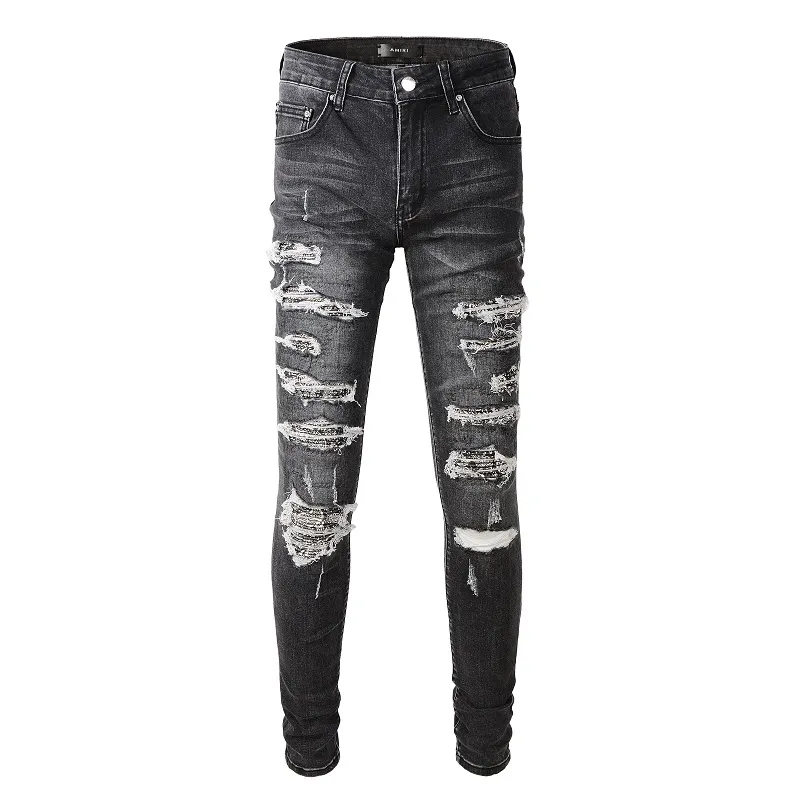 20SS dise￱ador para hombres jeans desgastados motociclista de motociclistas delgados de fit de hombres para hombres s de moda jean pantalones vertidos hommes #840