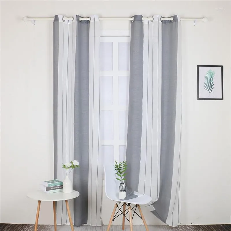 Curtain 1Pcs Linen Window Sheer Curtains Semi Blackout Living Room Bedroom Rod Pocket Stripe Pattern Single Panel Voile