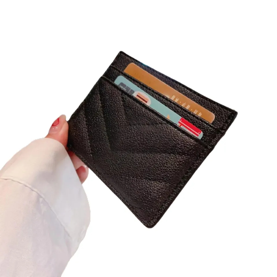 fashion Card Holders caviar woman mini wallet Designer pure color genuine leather Pebble texture luxury Black wallet Y2210002