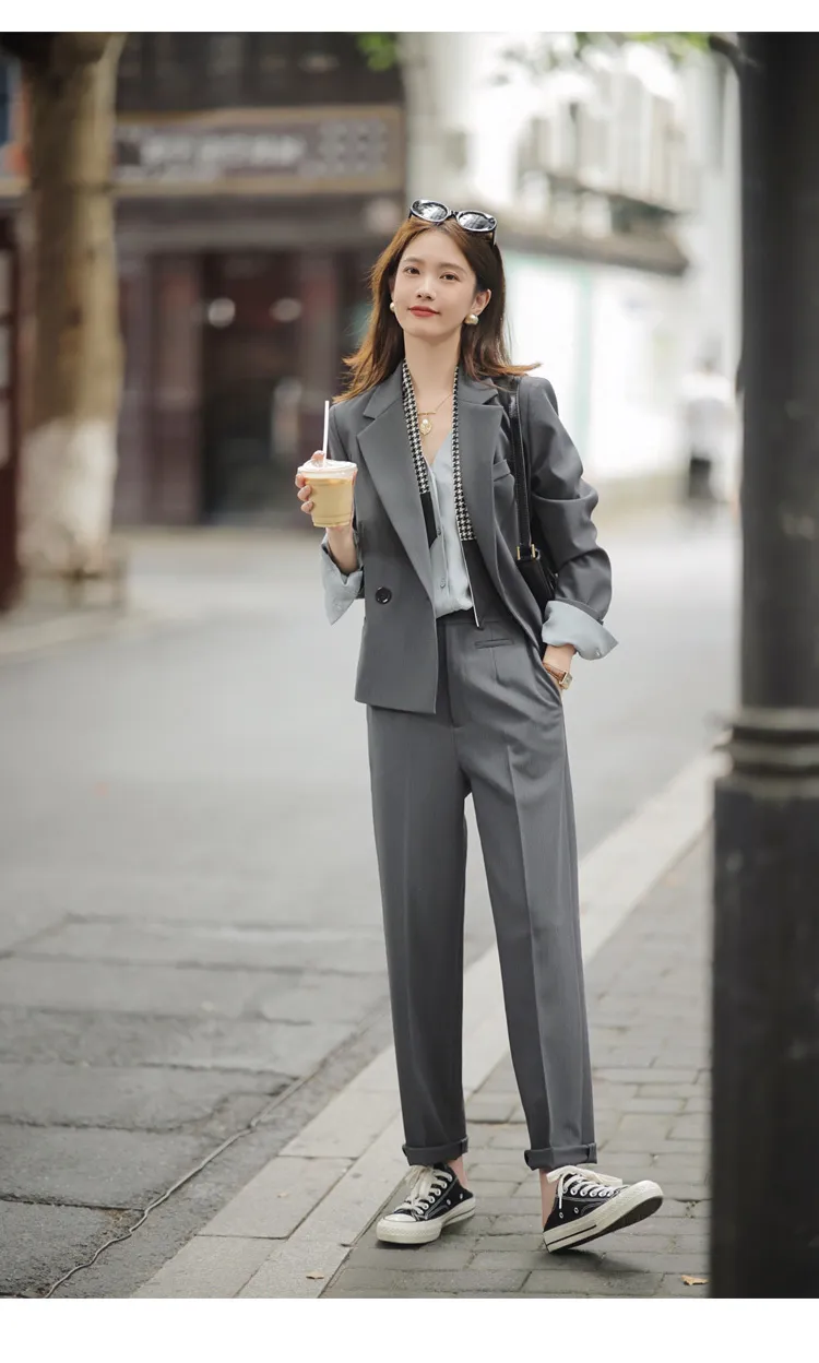 2 Pièces Tailleur Femme Ensemble Pantalon Chic et Elegant Couleur Unie Slim Fit Blazer Veste Travail Pantalon Costumes Manteau Ensemble Col Revers Business Affaires Grande Taille Casual Veste Set