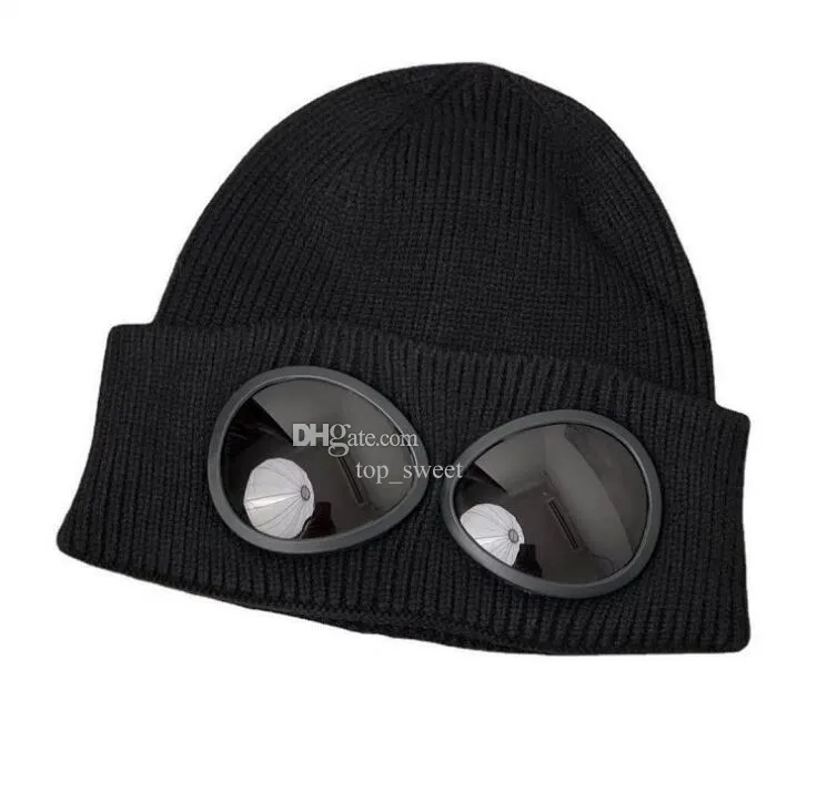 두 렌즈 안경 고글 Beanies 남성 니트 모자 해골 모자 야외 여성 Uniesex 겨울 비니 블랙 그레이 보닛 Gorros