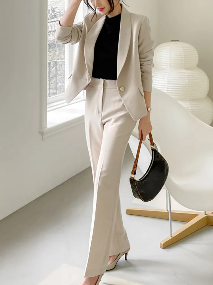 Women's Beige Two-Piece Suit with and Tusers Womens Suits Blazers Women Business Trousers Suit Office Slim Elegant Casual  Blazer Set Femme Fashion Korean Workwear Pantsuits Clothes 221008 From  Mu01, $49.15 | DHgate.Com