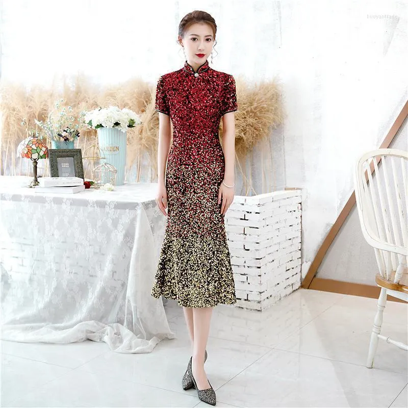 Etnische kleding plus maat 6xl Chinese borduur qipao klassieke dames fluwelen pailletten cheongsam oosterse bruid trouwjurk avondjurk jurk