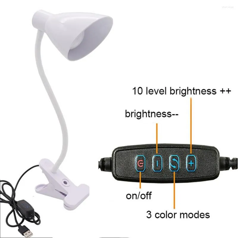 ナイトライト薄暗い5W USBライト10明るさの薄暗い3カラーモードは、子供の寝室の装飾ベッドサイドを読むためのクリップランプを導いたクリップランプ