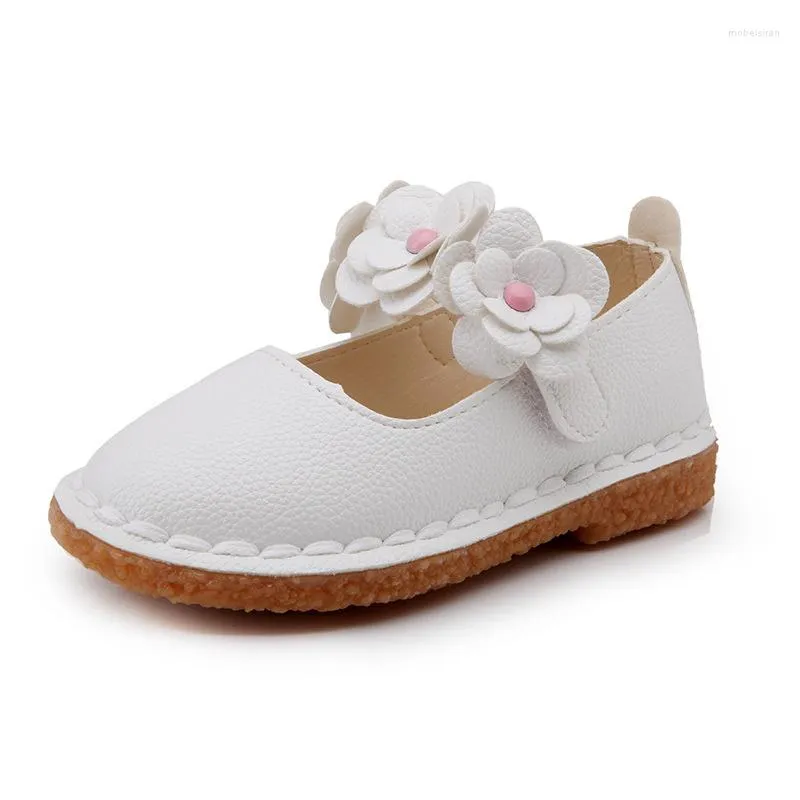 Chaussures plates rouge rose blanc enfants en cuir fille princesse fleur antidérapant fond souple enfants pour bébé filles 1 2 3 4 5 6-14T