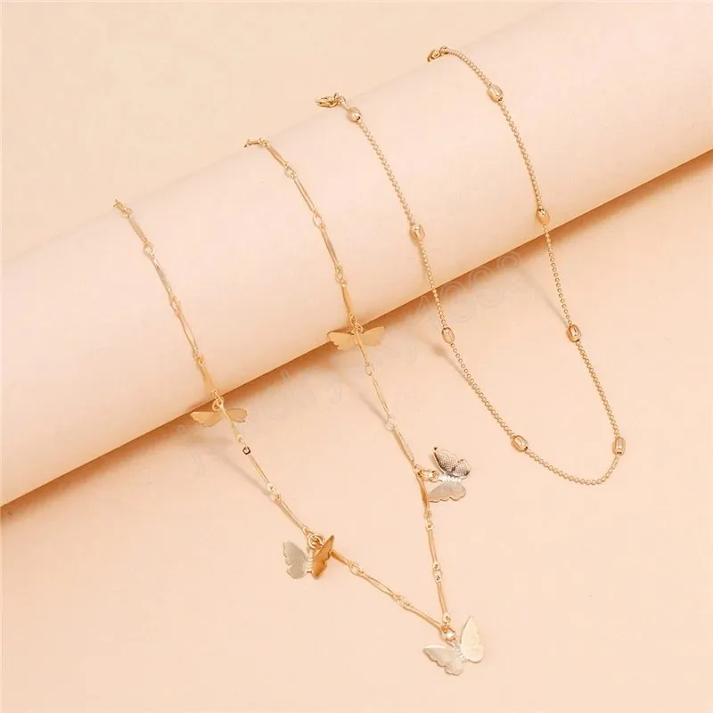 Fashion Clavicle Choker Necklace for Woman Gold Color Female Butterfly Pendant Necklace Bamboo Chain Jewelry Gifts