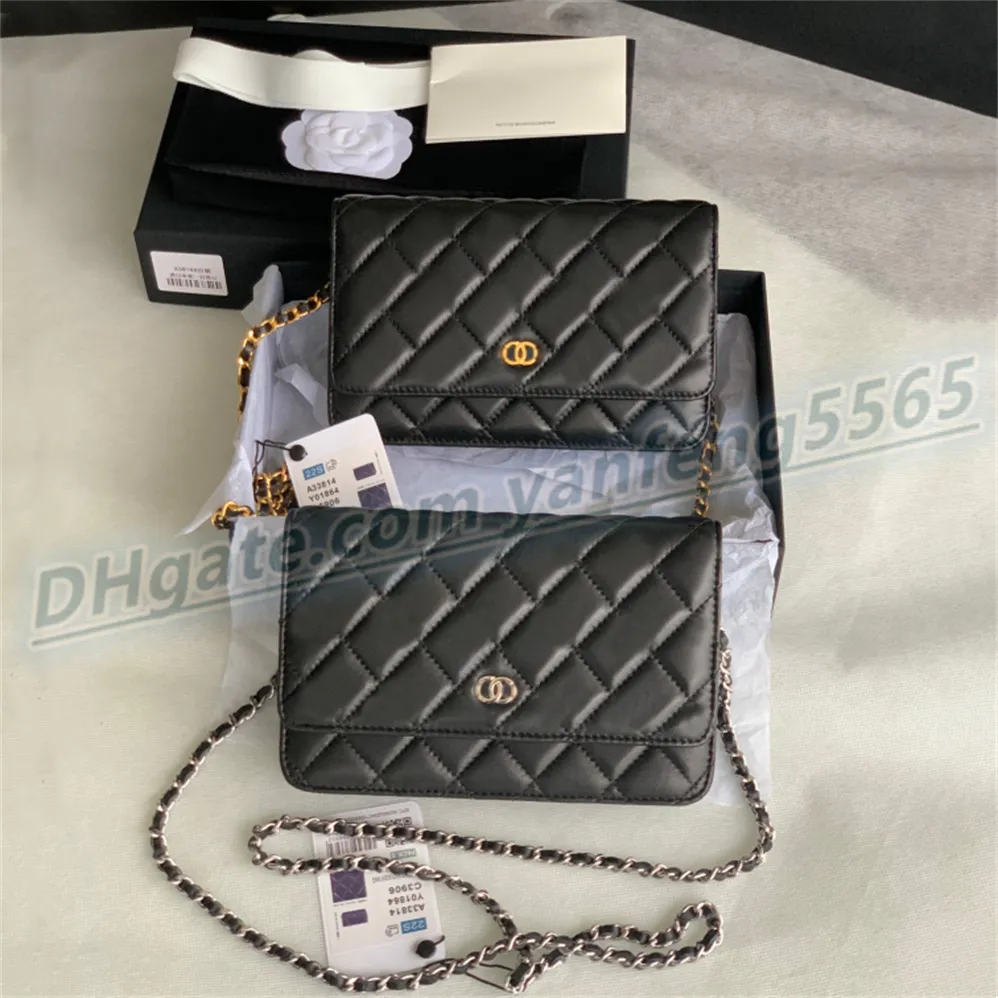 Bolsas de marcas famosas Bolsas de ombro Bolsa com alça de corrente Bolsa xadrez Duas letras fivela sólida Padrão de caviar de pele de carneiro Bolsas de luxo femininas
