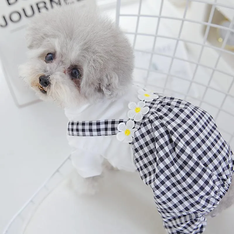 Hundkläder Plaid Pants Pet Jumpsuit med Floral Four Ben Soft Pyjamas Tracksuit Black XS XL Puppy White T Shirt Chihuahua Yorkie