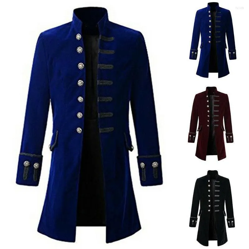 Herrgravrockar Mens Retro Steampunk Tailcoat Long Peacoat Gothic Victorian Coat Button Cosplay Overcoat Outwear2022