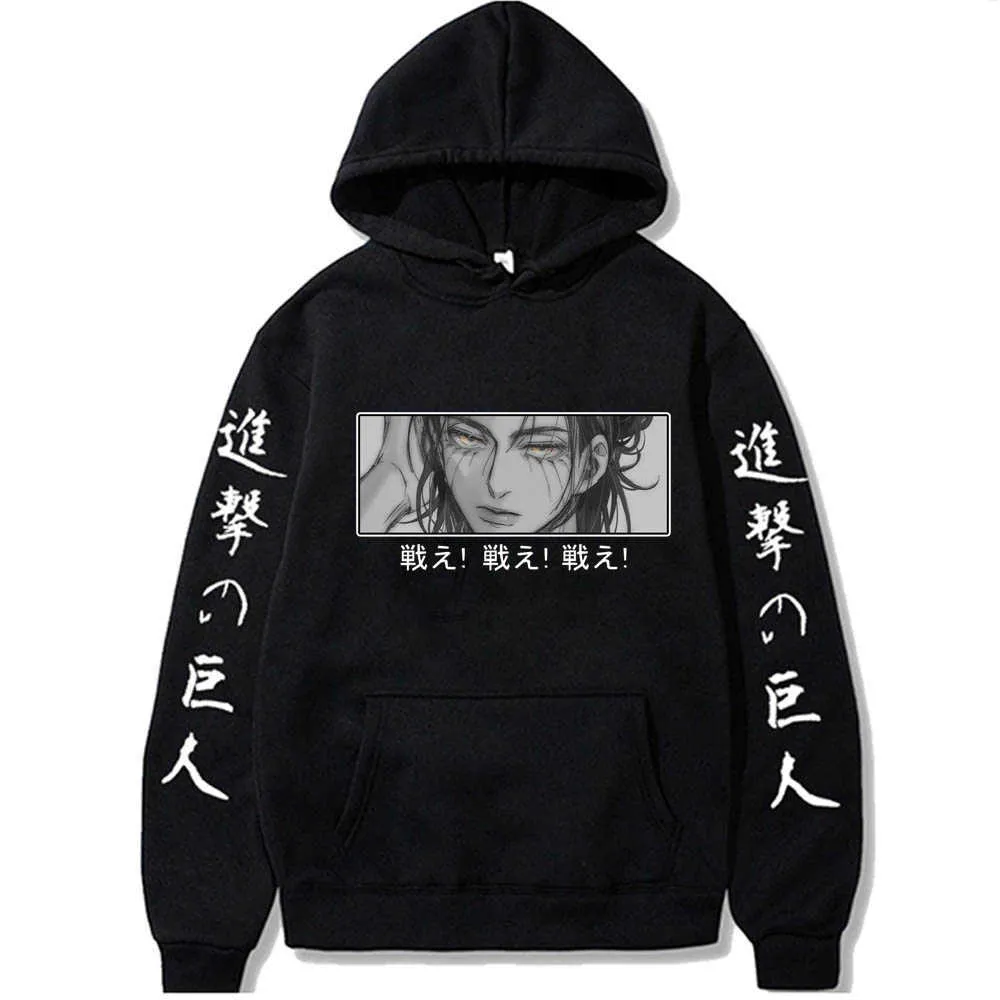 Sudaderas con capucha para hombre Sudaderas Harajuku Anime Attack on Titan Eren Yeager Eyes Sudadera Streetwear Jerseys Tops G221008