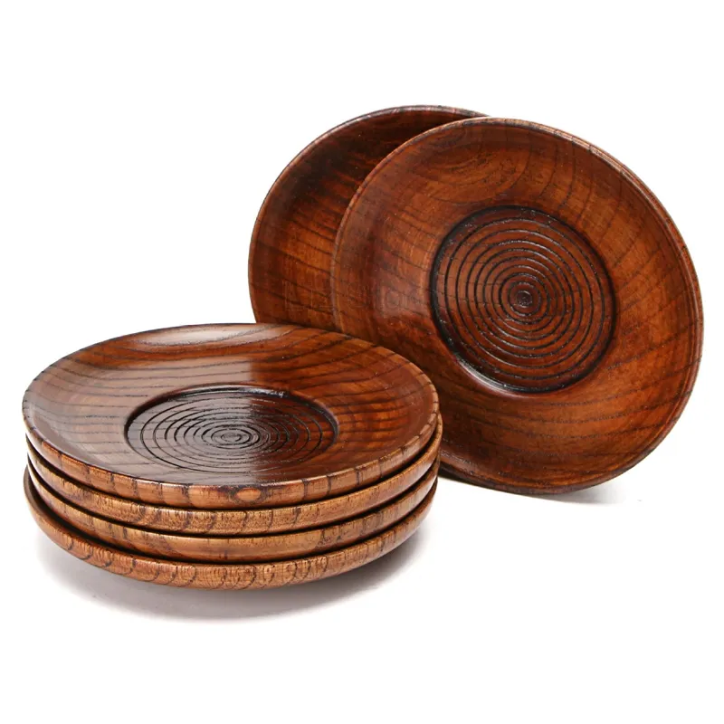 Assiettes rondes en bois tapis tasse à thé en bois écologique dessous de verre cuisine ménage hôtel vaisselle assiette de repas thé tasse d'eau plats TH0511