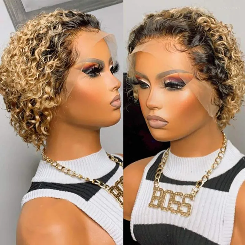 DHgate Short Curly Pixie Cut Wig Human Hair Bling 13x1 Transparent Lace Pre Plucked Natural Hairline Brazilian Remy 2024 Hair Products