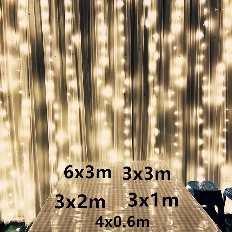 Strings Holiday Curtain Lights 6x3/3x3m LED String String Fairy Christmas Decorações para a decoração de jardim de festas de casamento em casa ao ar livre