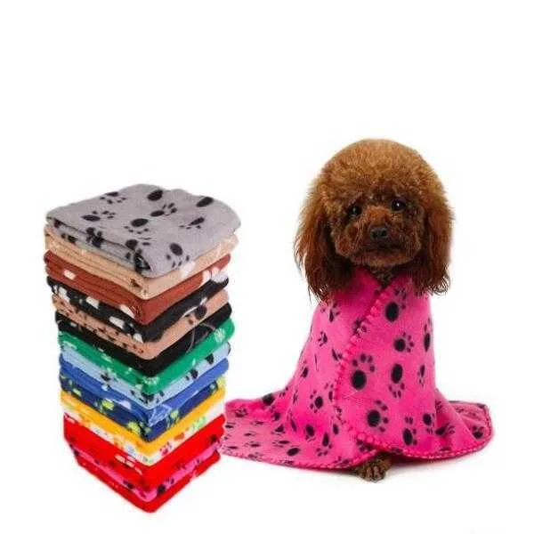 Lovely Blankets Dog Beds Cushion Mat 22 Colors Pet Blanket Small Paw Print Towel Cat Dogs Fleece Soft Warmer