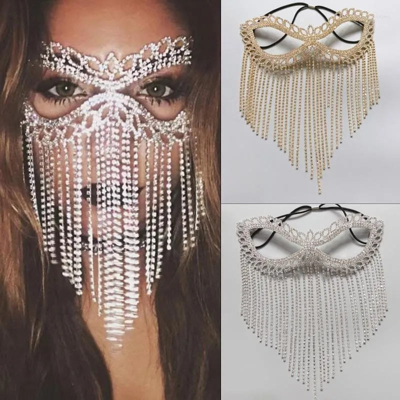 Masques de fête cristal brillant gland masque strass chaîne pour la danse du ventre mascarade visage bijoux de cheveux de luxe