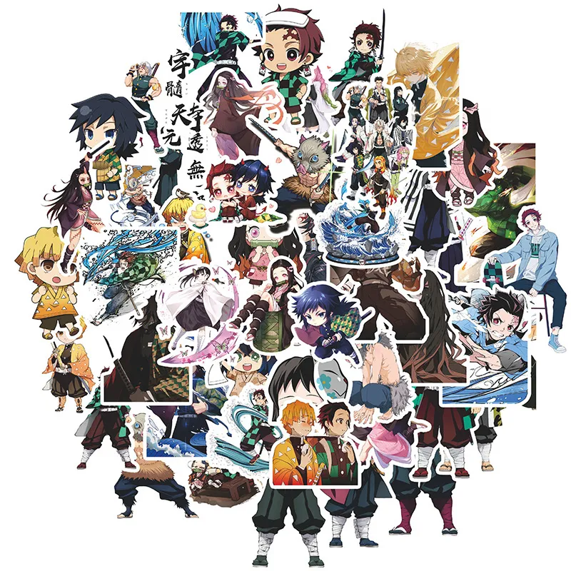 50 stks demon Slayer -stickers voor kinderen tieners volwassenen waterdichte vinyl manga anime sticker pack voor waterfles computer laptop telefoon