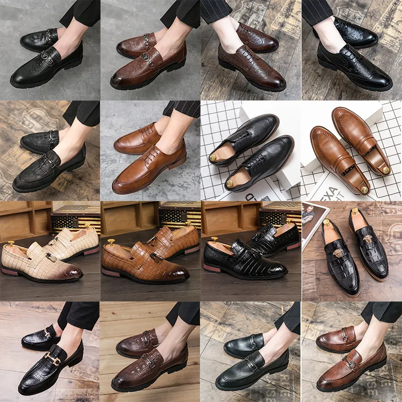 Fashion Tassel Leather Shoes Male Shoes Plus Size 38-47 Crocodile Pattern  Slip-on Wedding ShoesWedding Shoes-Black