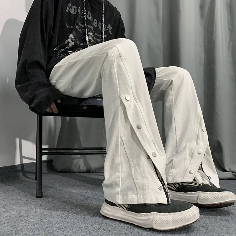 Mäns jeans herrbaggy jeans avslappnad vintage kläder raka benbyxor koreanska mode man streetwear solid överdimensionerade bellbottoms jeans 221008