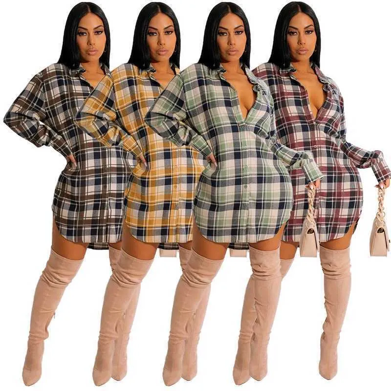 Frauen Mode Bequeme Baumwolle Plaid Mantel Hemd Kleid Drehen Unten Kragen Volle Hülse Bluse Kleid Casual Einreiher Lose Kurze vestidos