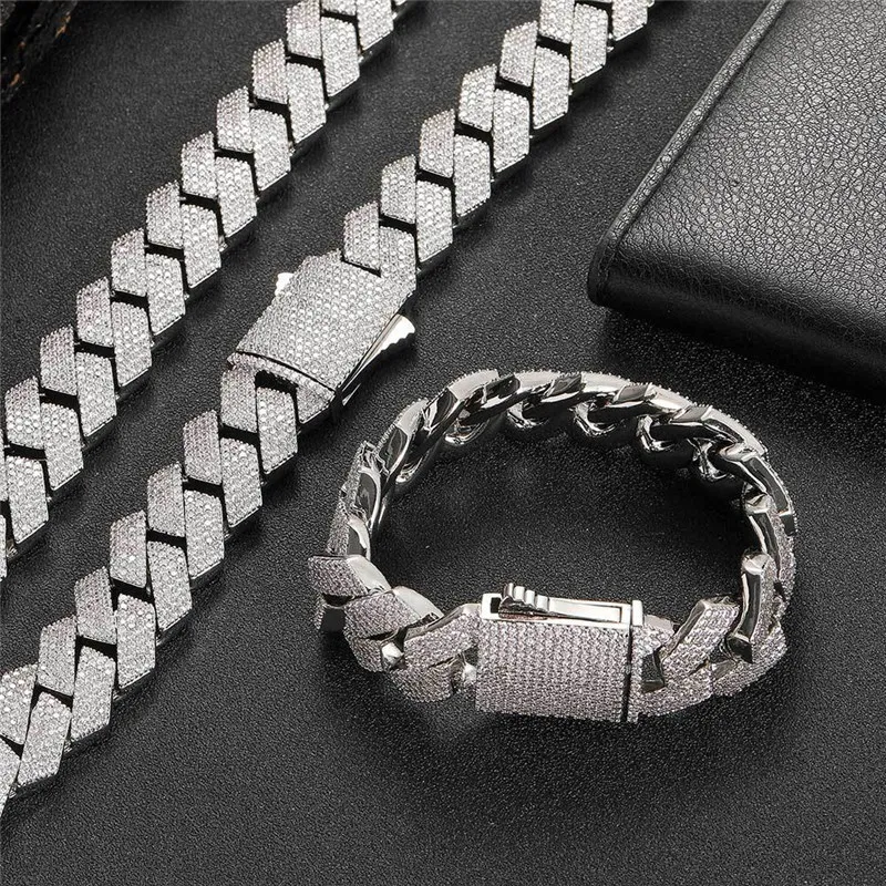 ketting moissanietketting 19 mm breed ijsje uit kettingen blingsteen vergulde miami cuban link ketting ketting armband heuphop sieraden cadeau