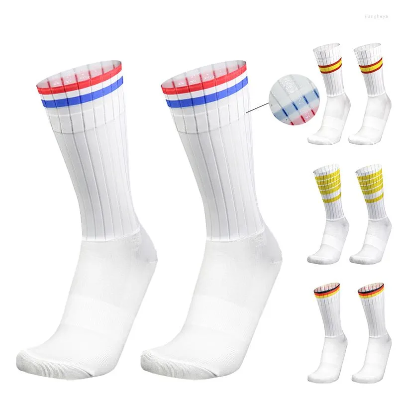 Sports Socks Pro Team Aero Striped Cycling Non-Slip Seamless Silicone Running Road Bike