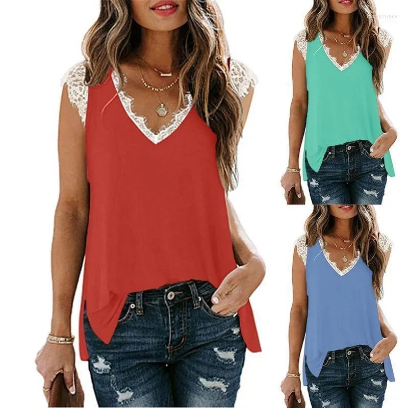 T-shirts femme T-shirt femme T-shirt dames col en V solide Patchwork femme élégante T-shirts été ample basique hauts grande taille court