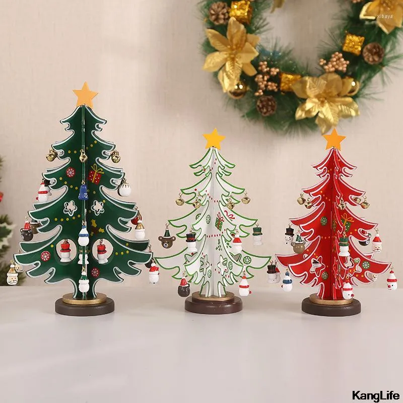 Decorações de Natal compensada com madeira com madeira de madeira de três peças com ornamentos de decoração de janelas de garfo