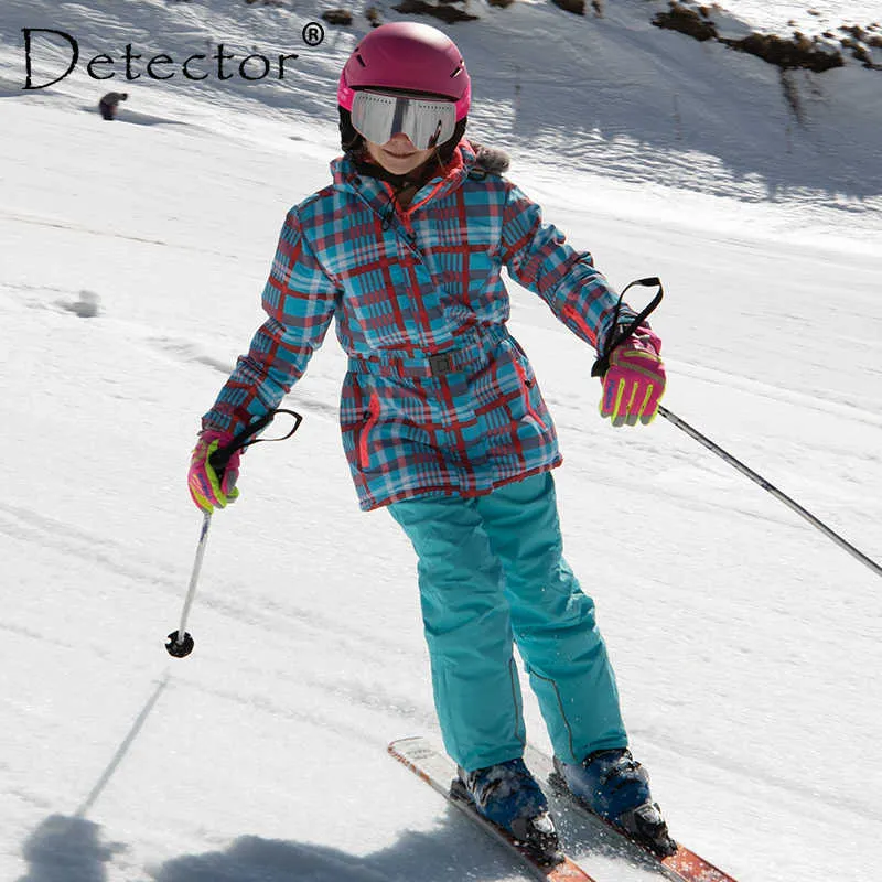 Combinaisons de ski détecteur imperméable combinaison de ski pour enfants filles chaud hiver ensemble enfants coupe-vent à capuche veste de snowboard et pantalon fourrure vêtements de neige L221008