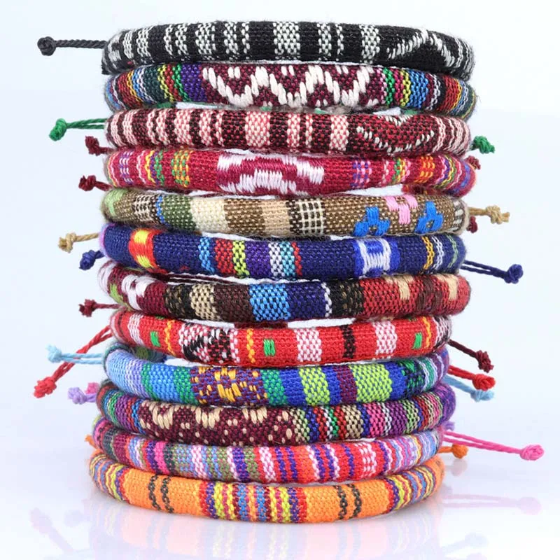 26 couleurs coloré bohême tissu bracelets porte-bonheur à la main ligne Bracelet chanceux amitié dragonne mixte en gros