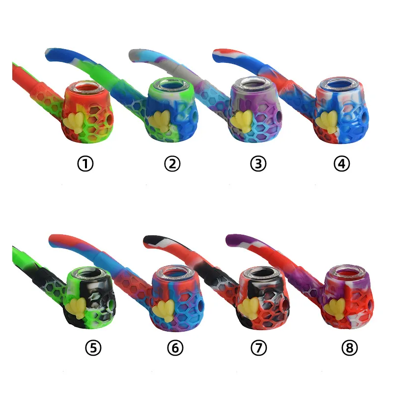 Luminous Honeycomb Silicone Smoking hand Pipes Glow in Dark Bee with Glass Bowl Slide Puffs Tobacco Herb Pipe Noctilucent Dab Tools