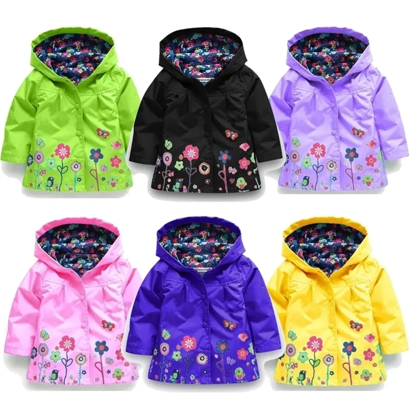 Jackor Flowers Girls Autumn Waterproof Kids Jacket Windbreaker Coat Hooded Casual Raincoat 2 6 -åriga barn Kläder 221010