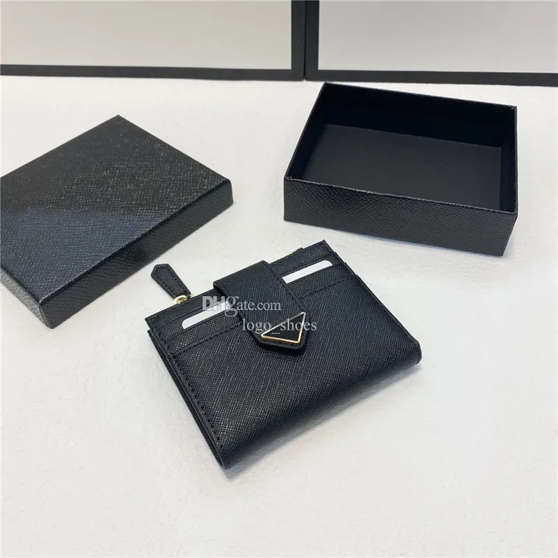 New Designer Genuine Leather Wallets Triangle Buckle Card Holder Men Women Folding Purses With Box