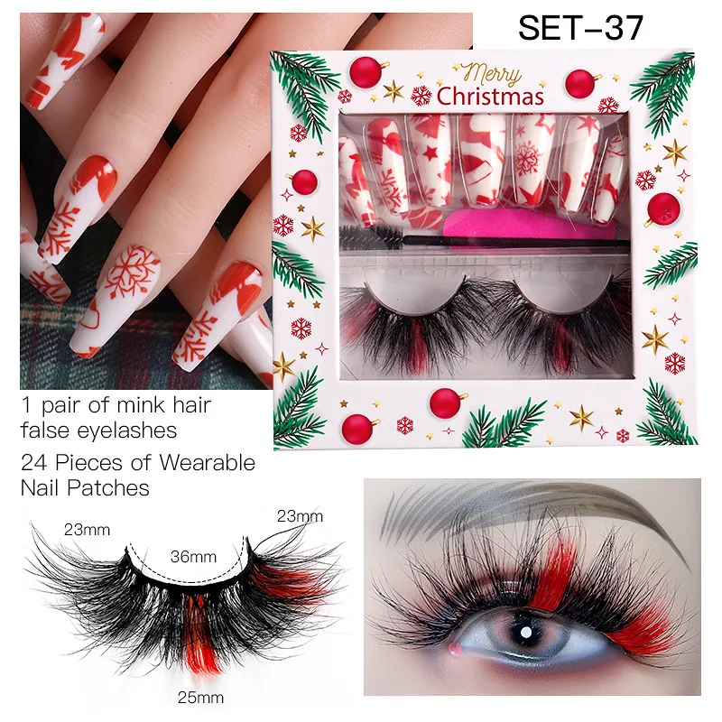 Handmade Reusable Multilayer Color False Eyelashes and Fake Nail Christmas Edition Curly Thick Mink Fake Lashes Extensions Makeup for Eyes Easy to Wear DHL