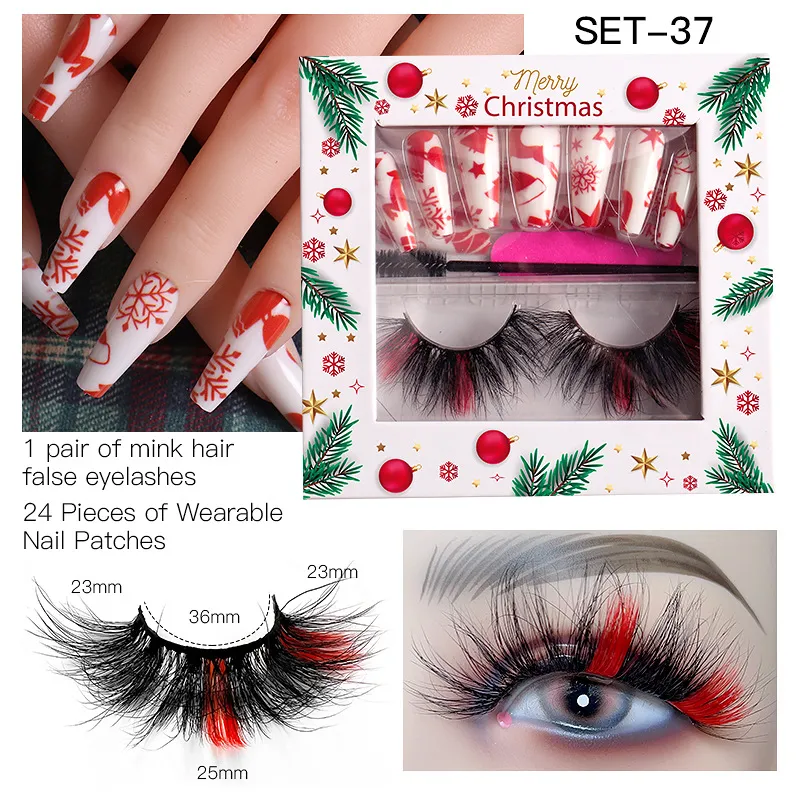 Faux cils multicouches réutilisables faits à la main et faux ongles Édition de Noël Curly Thick Mink Fake Lashes Extensions Maquillage pour les yeux Facile à porter DHL