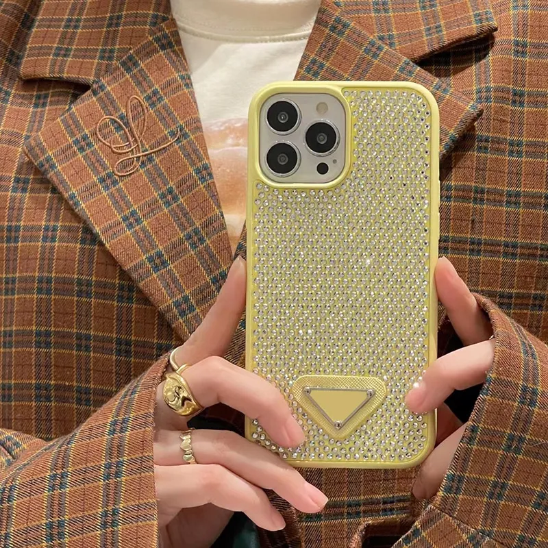 Estuches de teléfono de diseñador Estuche de lujo con diamantes de imitación Moda Amarillo Rosa Phonecase Cubierta a prueba de golpes Shell para IPhone 14 Pro Max 13 PLUS 12 Nuevo